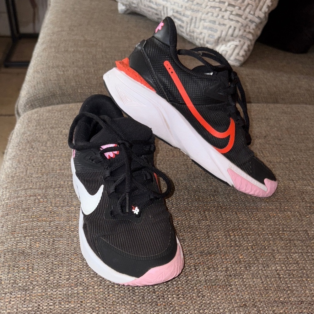 Gently Loved Nike Kids Black, Red and Pink Sneakers
